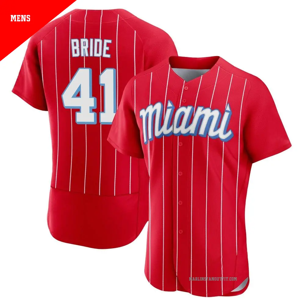 Men's ＃41 Jonah Bride Miami Marlins Red Authentic 2021 City Connect Jersey